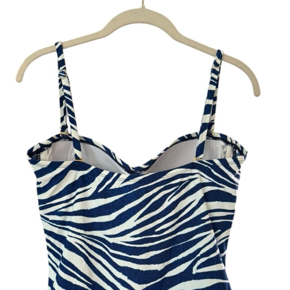 Chaps Skirted Pin Up One Piece Swimsuit Size 16 XL Zebra Print Blue White - Picture 15 of 16